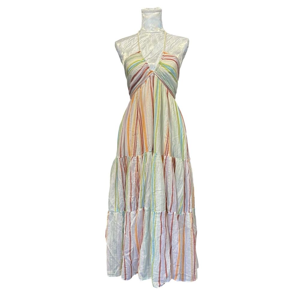 American Eagle Striped Halter Maxi Dress Medium Rainbow Resort - Picture 2 of 16
